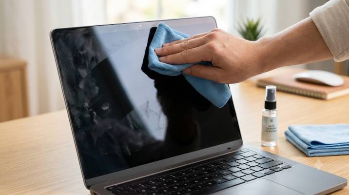 Clean MacBook screen with isopropyl alcohol